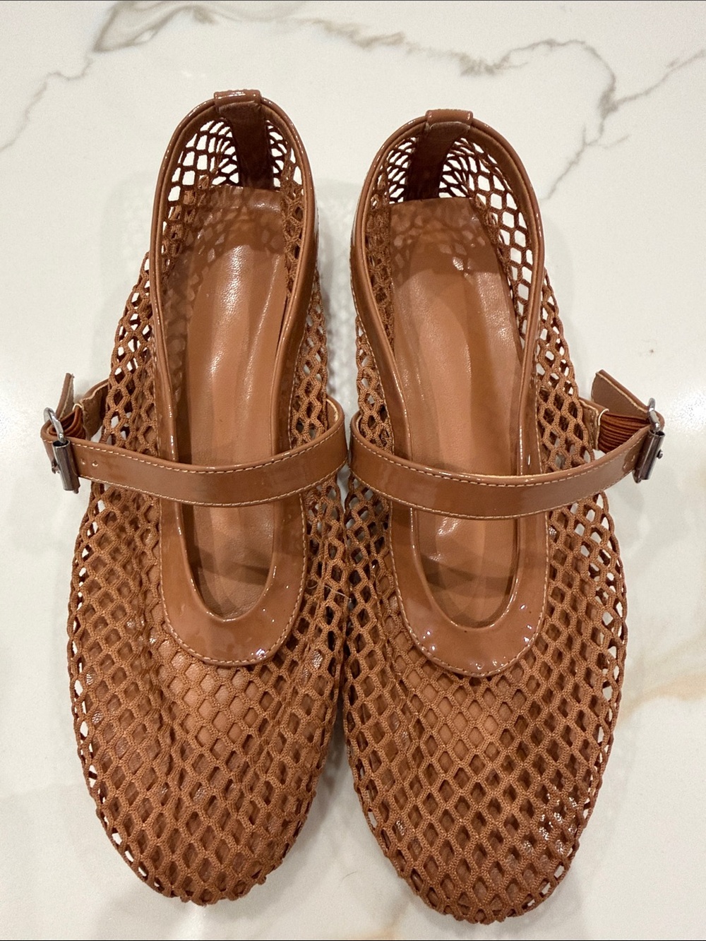 Woven Mary Jane Flats in Brown
